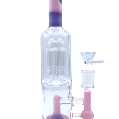 Kandy Glass Water Pipe 12" W/Slitted Showerhead Perc, Thin Neck, Upside Down Cone On The Bottom W/Dual Colored Base & Neck